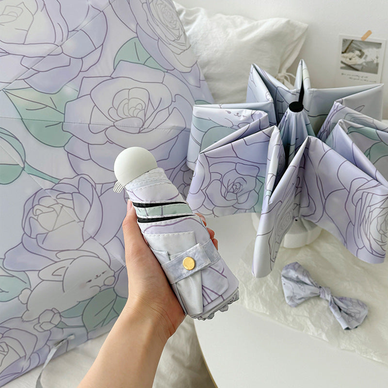 Ladies Folding Umbrella with Floral Minimalism Bowlift