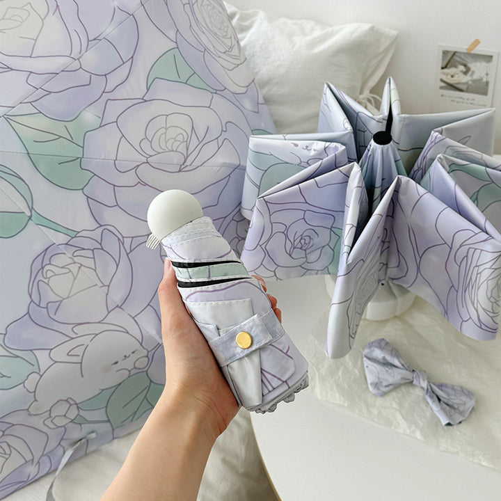 Ladies Folding Umbrella with Floral Minimalism Bowlift