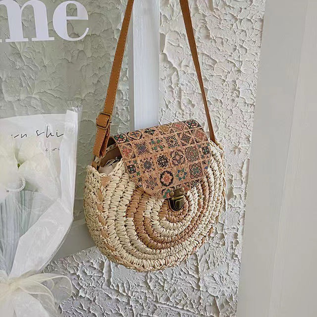 Round Bast Bag with Adjustable Leather Strap Bowlift