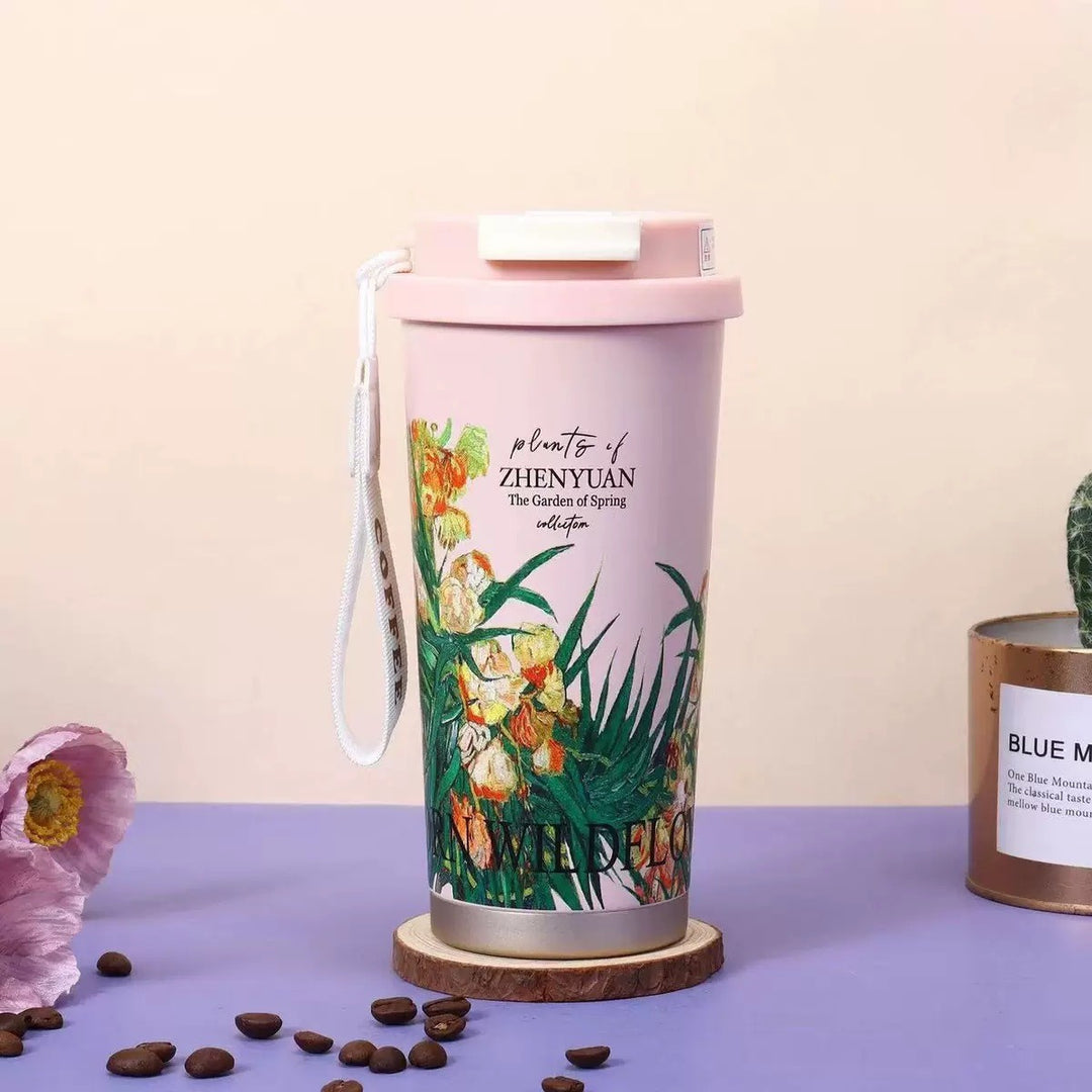 Insulated Stainless Steel Travel Coffee Tumbler with Leakproof Lid and Carry Strap Bowlift