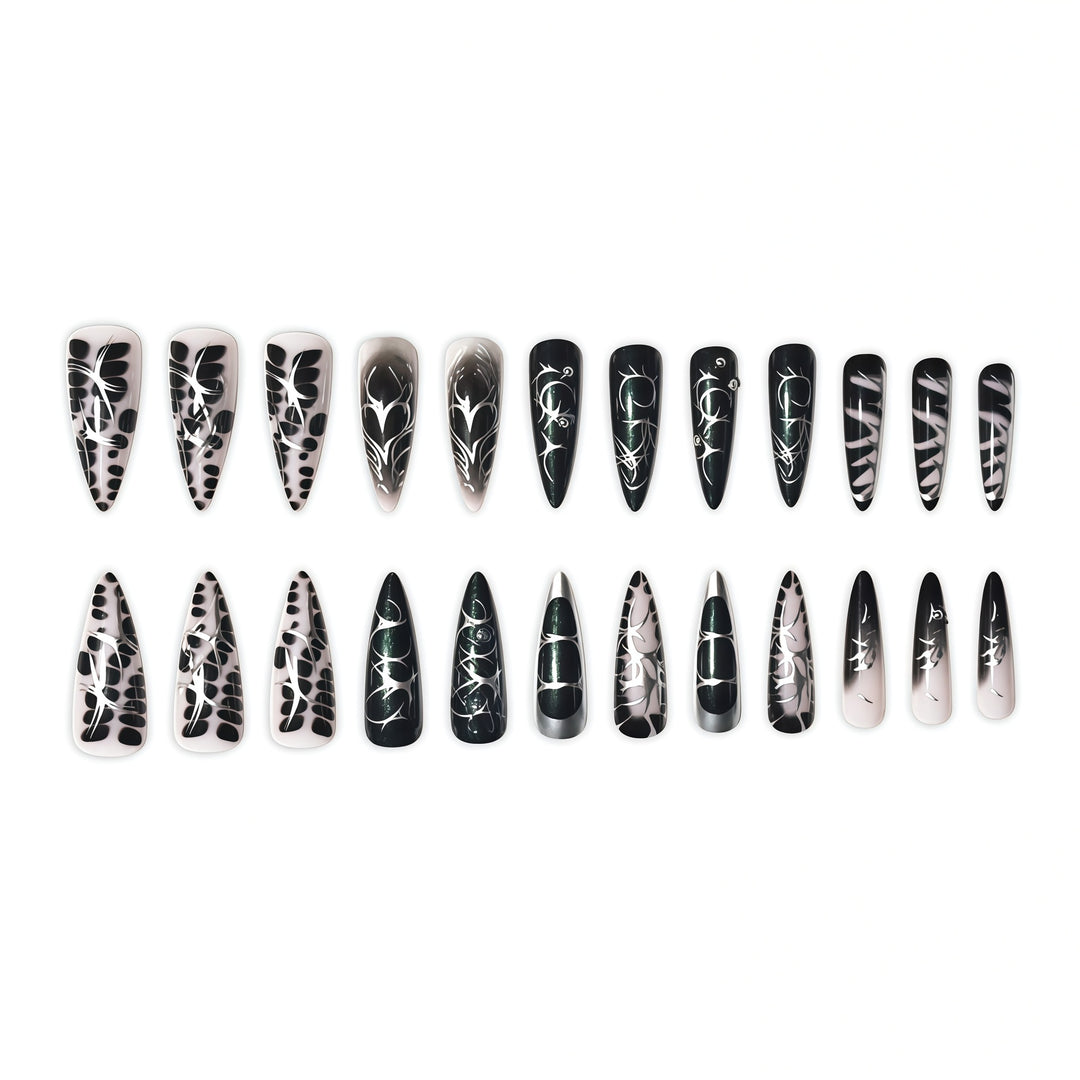 Elegant Stiletto Nail Art Extensions with Intricate Design Bowlift