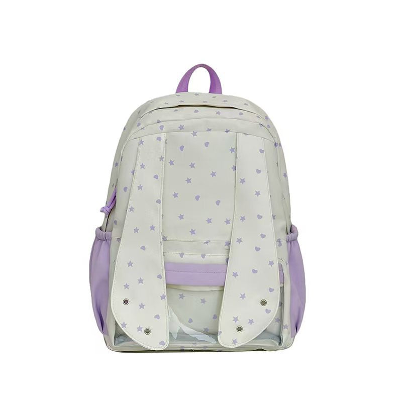 Backpack with Loving Bunny Design and Transparent Compartments Bowlift