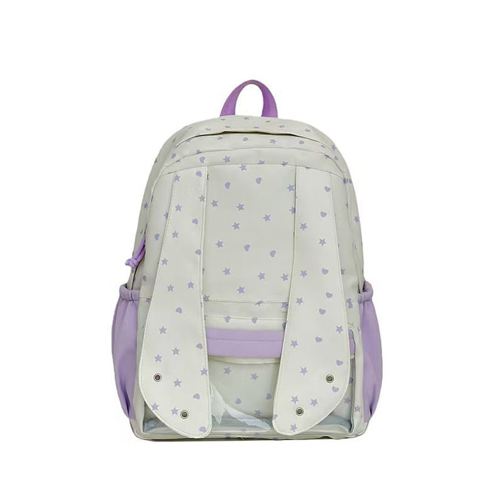 Backpack with Loving Bunny Design and Transparent Compartments Bowlift