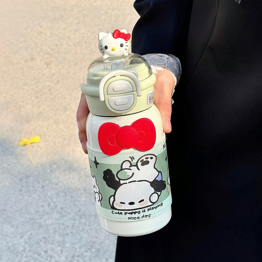 Women's creative water bottle with interactive lid and cute Bowlift design
