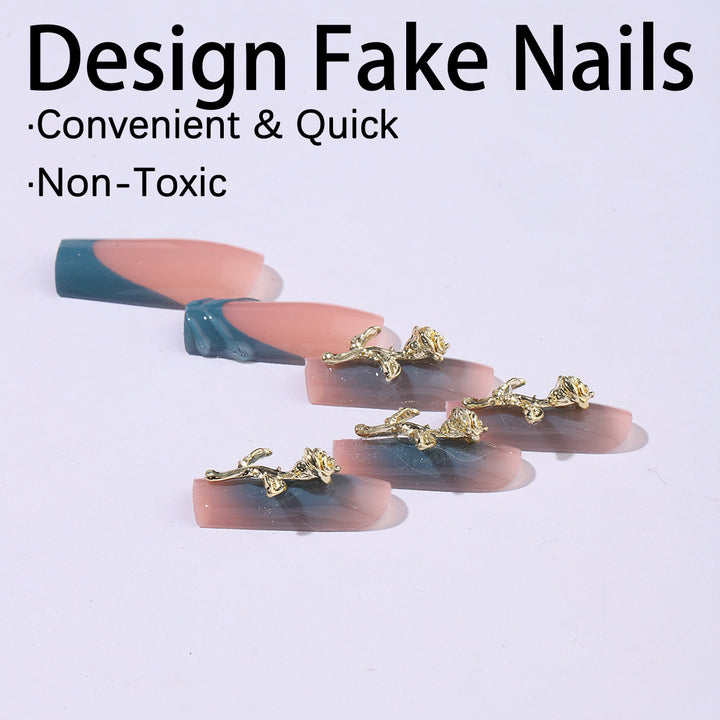 Elegant artificial nail creations with golden embellishments Bowlift