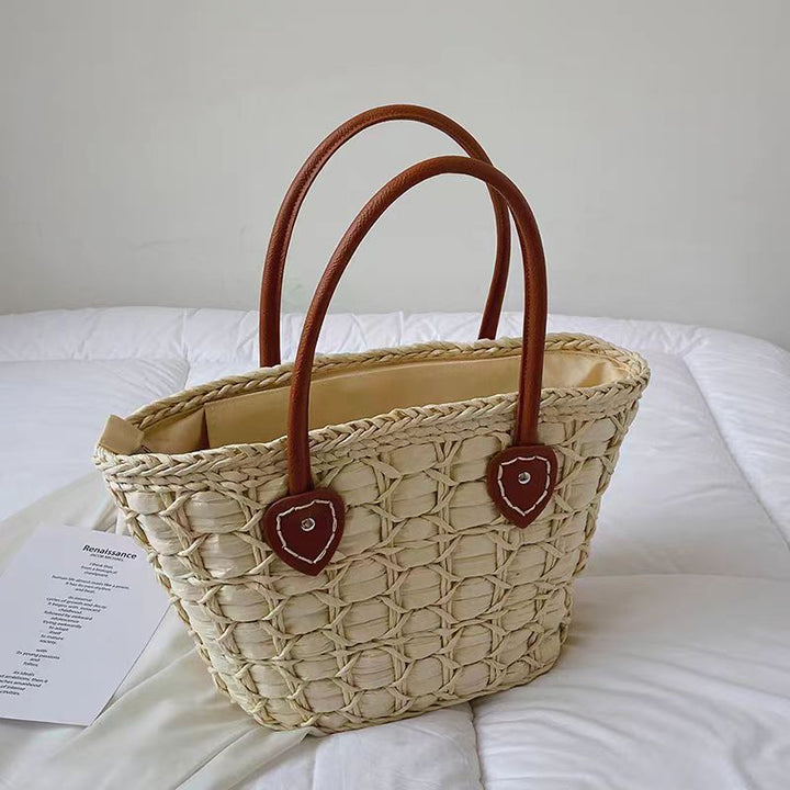 Braided shopping bag with leather handles Bowlift