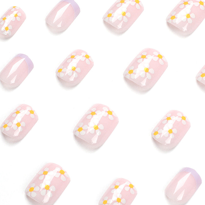Artistic Nail Art with Flower Design and Gradient Bowlift