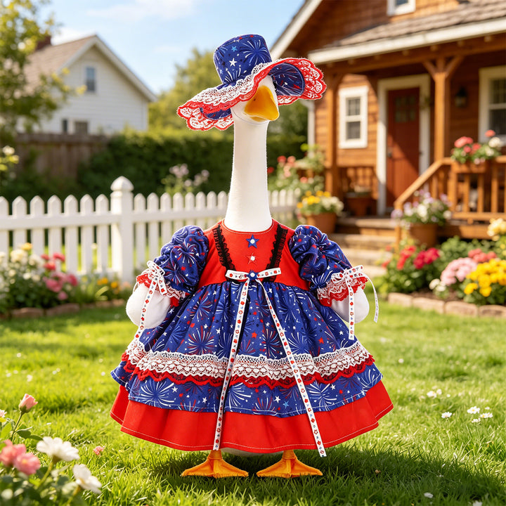 Unisex decorative fabric gander with patriotic costume and removable top hat Bowlift