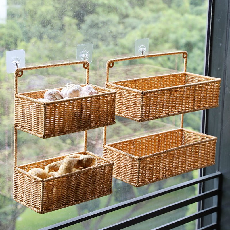 Double-Tier Woven Storage Basket with Handle Bowlift