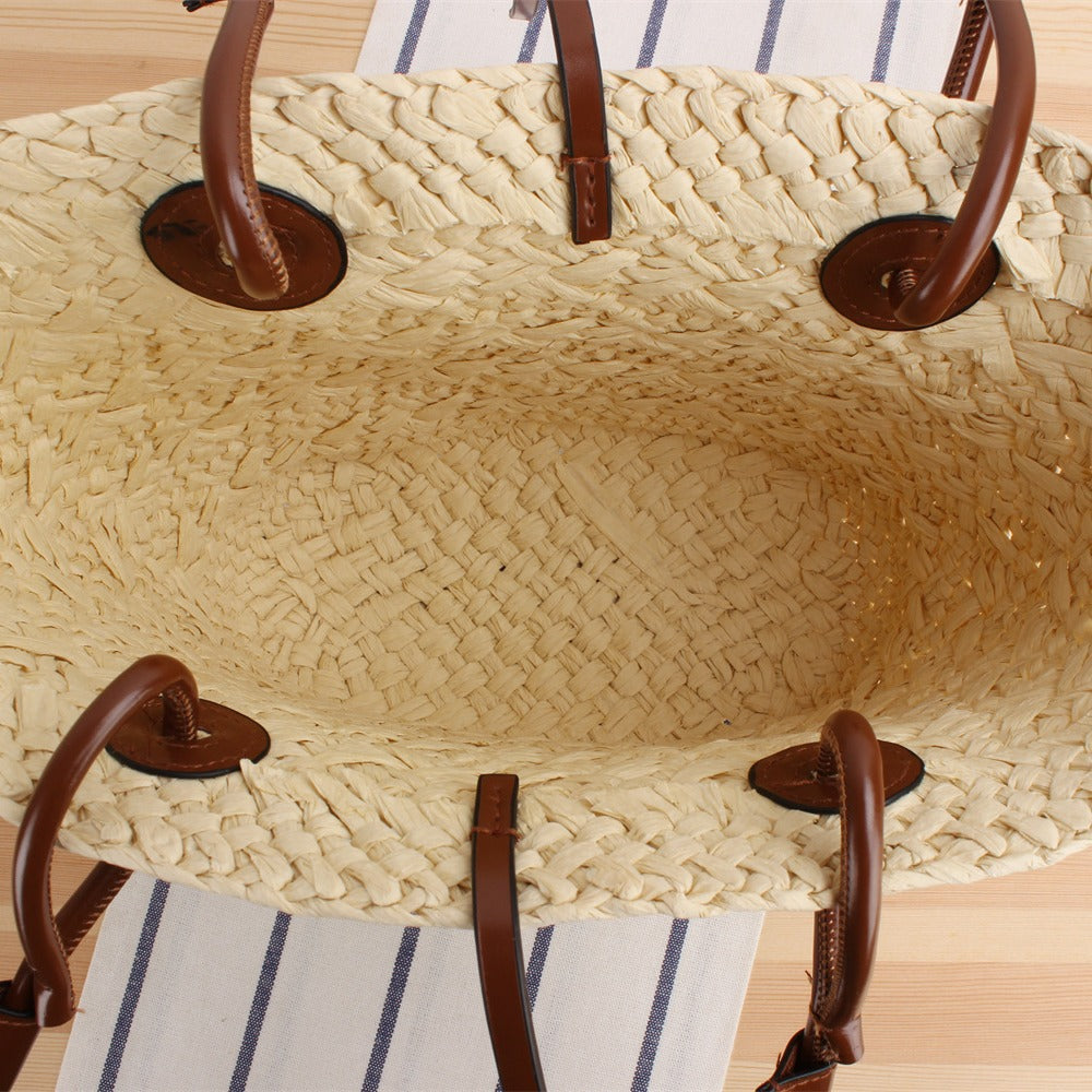 Handbag Made of Natural Weave with Leather Handles Bowlift