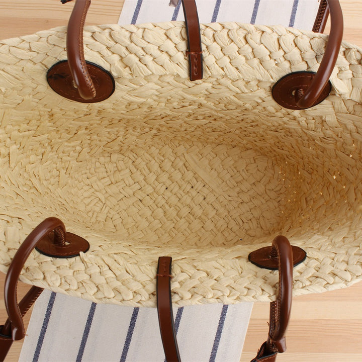 Handbag Made of Natural Weave with Leather Handles Bowlift
