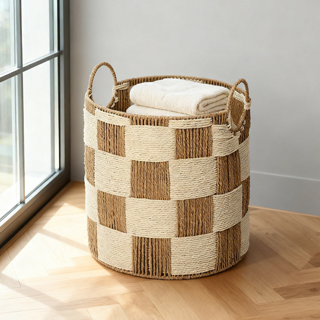 Handcrafted storage basket with carry handles Bowlift