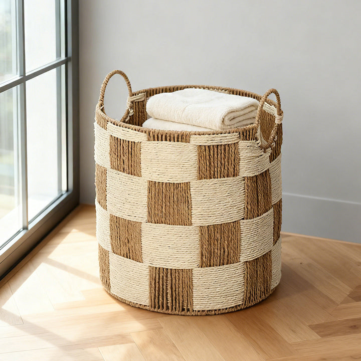 Handcrafted storage basket with carry handles Bowlift