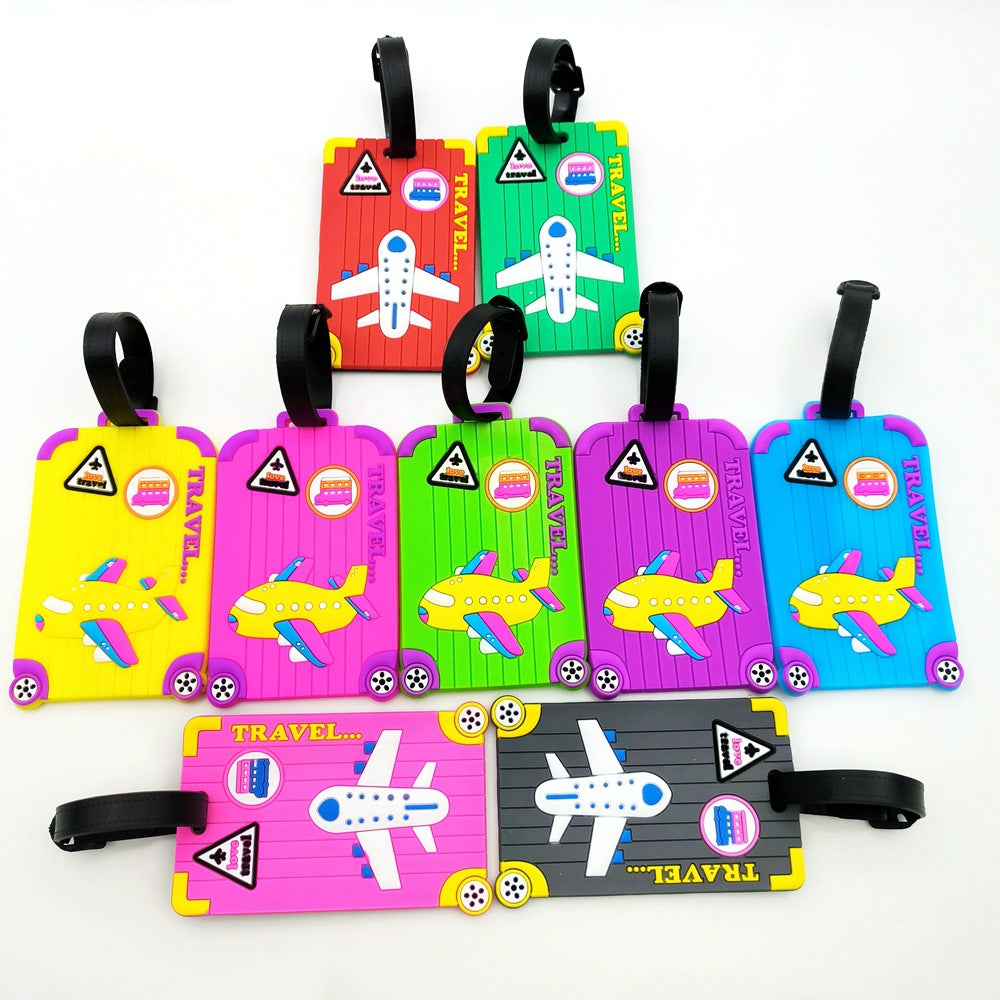 silicone cartoon airplane luggage tags with adjustable faux leather strap Bowlift