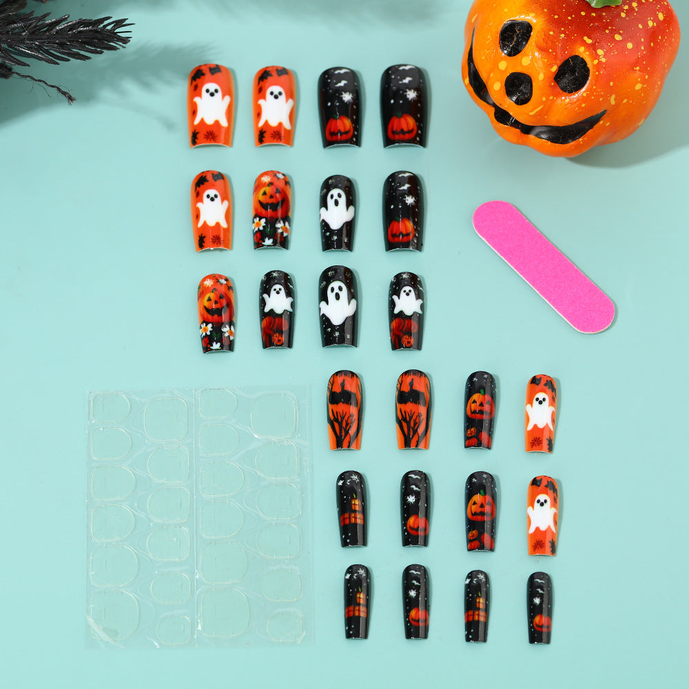 Creative Halloween Art Nails with Ghost and Pumpkin Design Bowlift