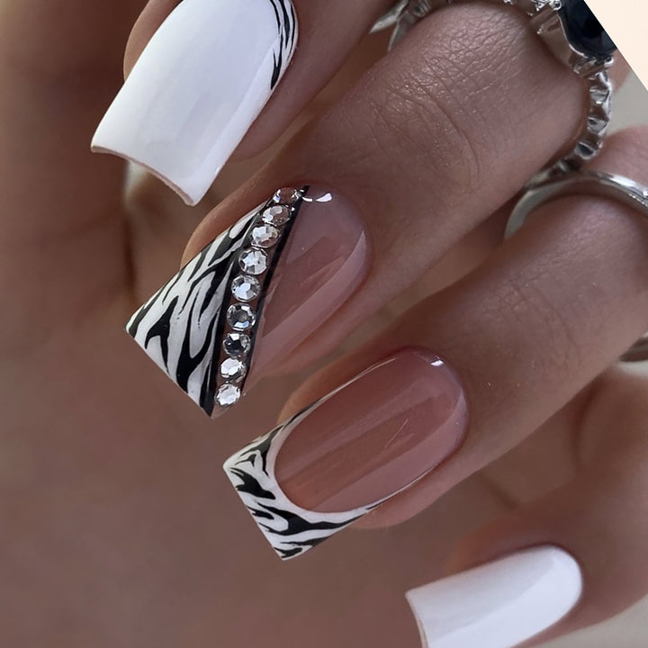 Stylish Zebra Print Acrylic Nail Art Extensions Bowlift