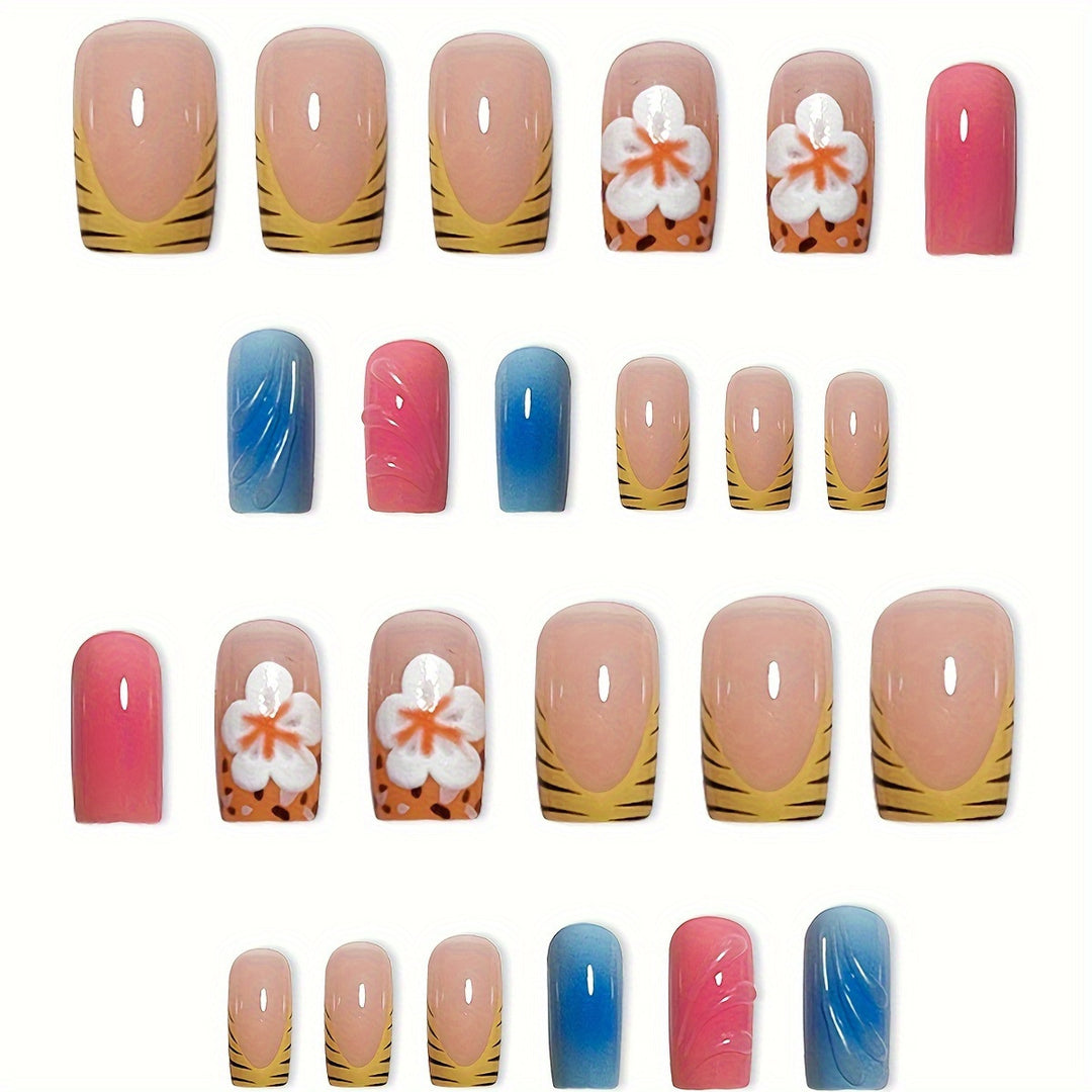 Artistic Floral Press-On Nails Bowlift