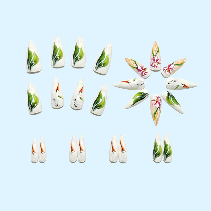 Artistic 3D Nail Tips with Floral Pattern Bowlift