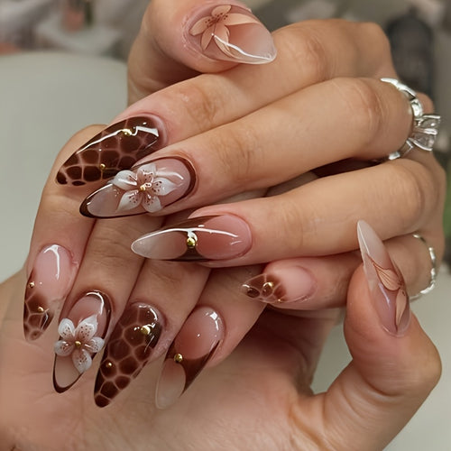Decorative Floral Long Nail Set Bowlift