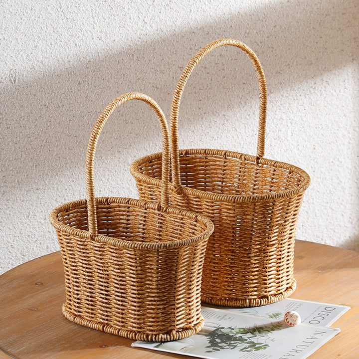 Decorative Woven Storage Basket with Mushroom Emblem Bowlift