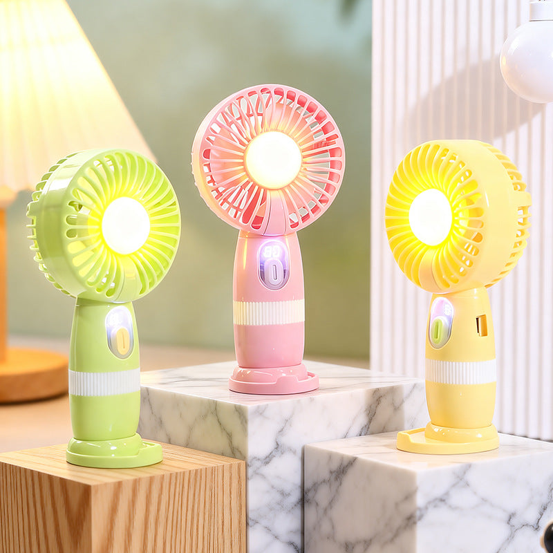 Women's Portable Handheld Fan with LED Lighting and Digital Temperature Display Bowlift