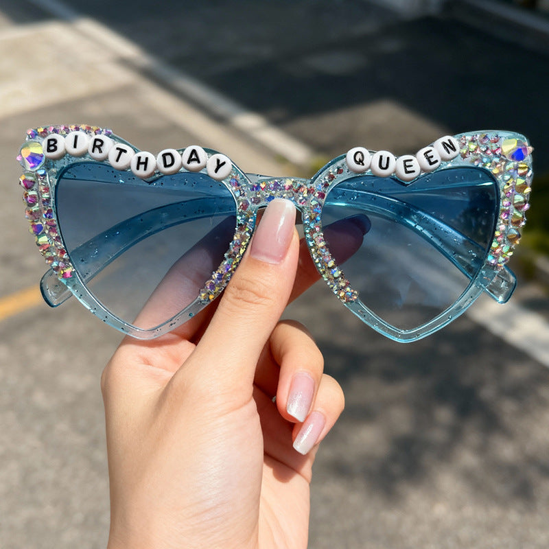 Decorative Rhinestone-Embellished Heart-Shaped Sunglasses Bowlift