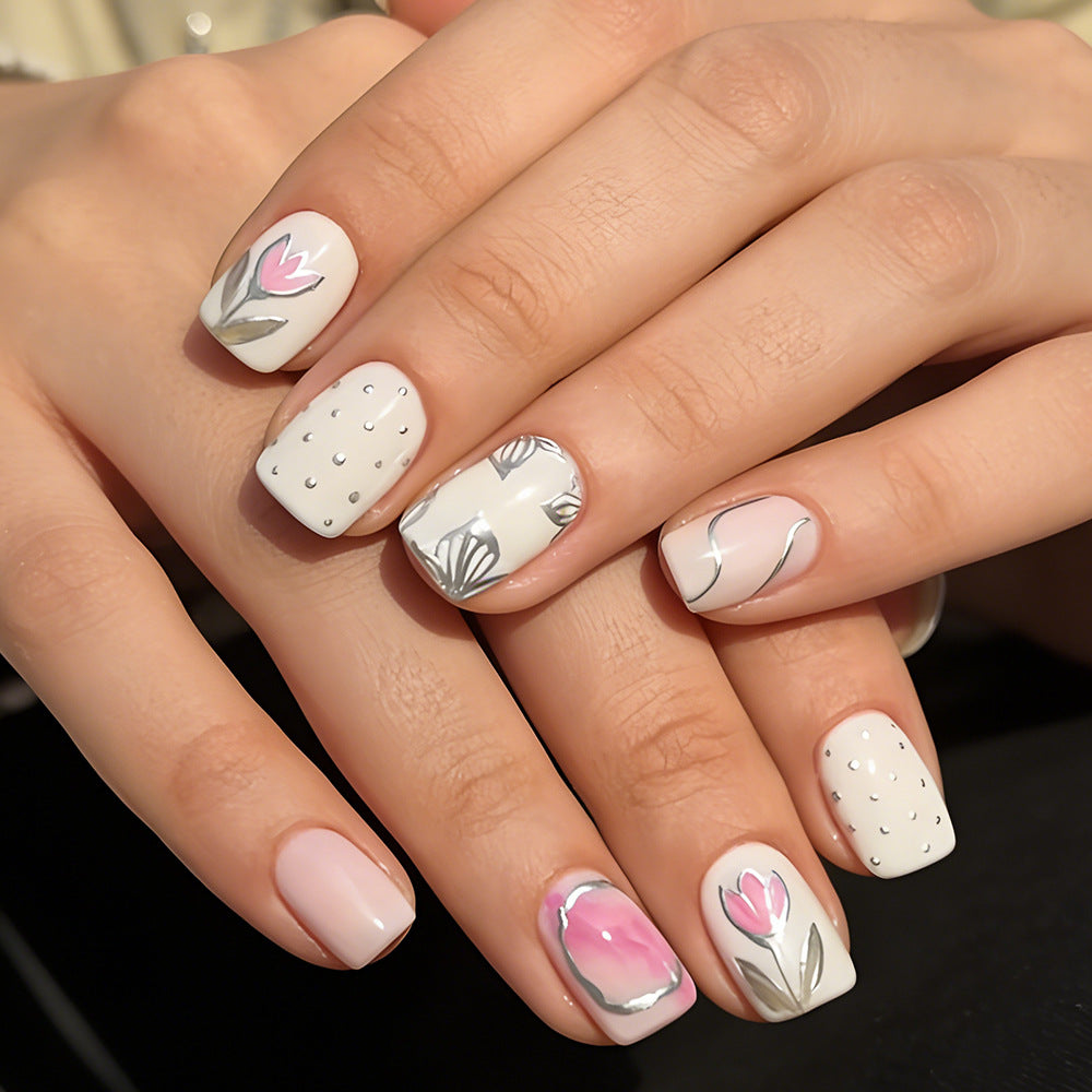 Elegant Floral Design Gel Nail Art Bowlift