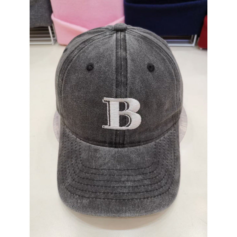 Women's Distressed Cotton Baseball Cap with Letter Embroidery Bowlift