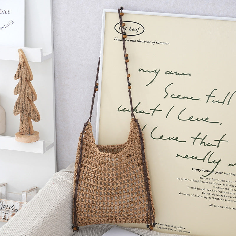 Handmade net tote bag with wooden accents Bowlift