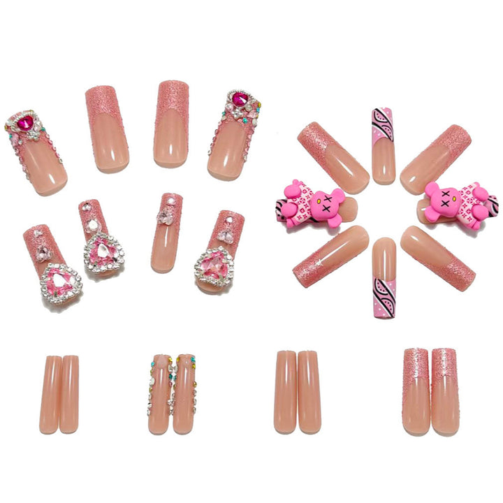 Artificial nail set with playful character motifs and glitter details Bowlift