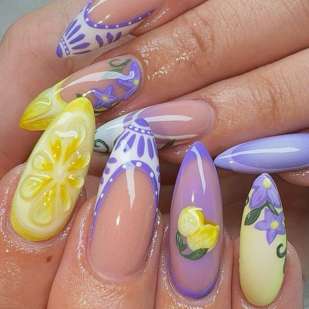 Artificial Nail Set with Floral Designs Bowlift