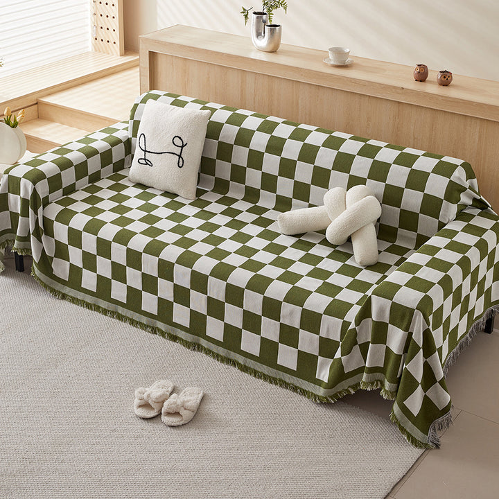 Decorative Fringed Geometric Jacquard Sofa Throw Cover Bowlift