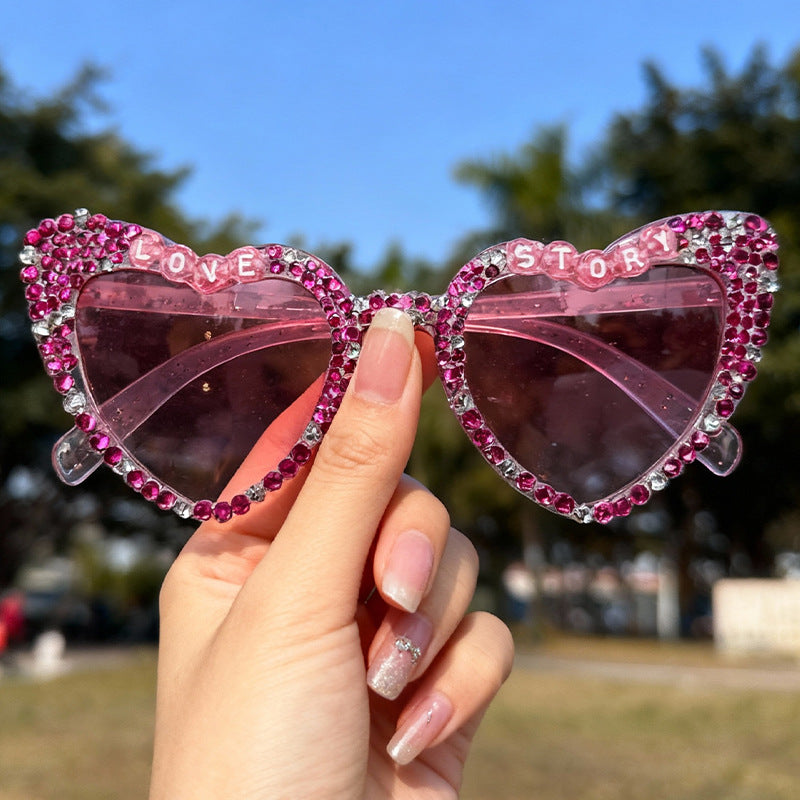 Heart-Frame Rhinestone Sunglasses Bowlift
