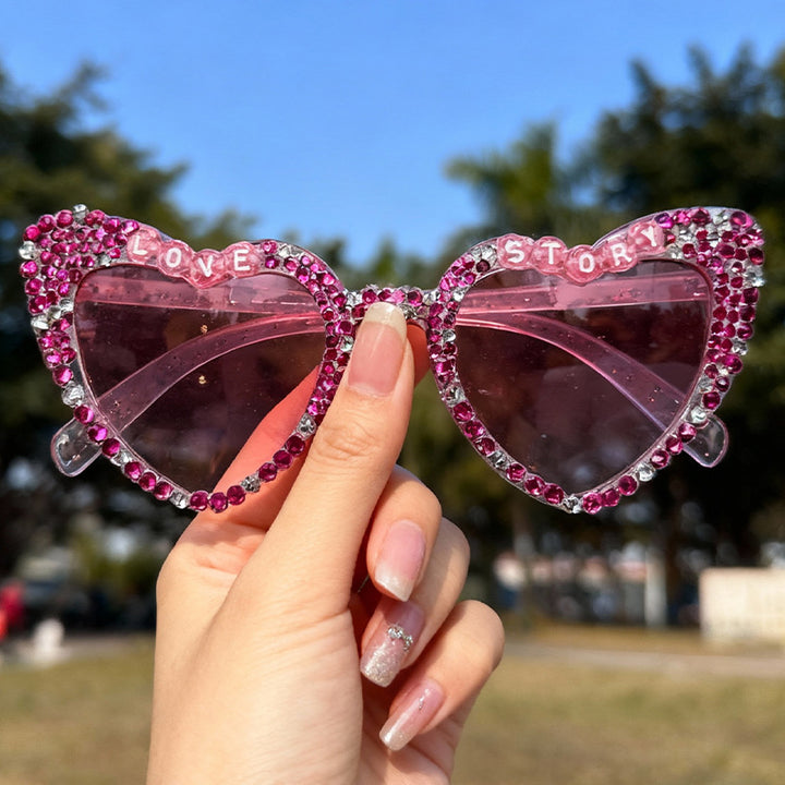 Heart-Frame Rhinestone Sunglasses Bowlift