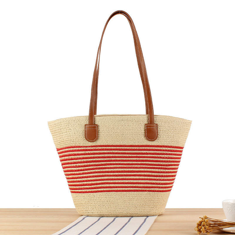 Elegant Straw Bag with Attractive Leather Handles Bowlift