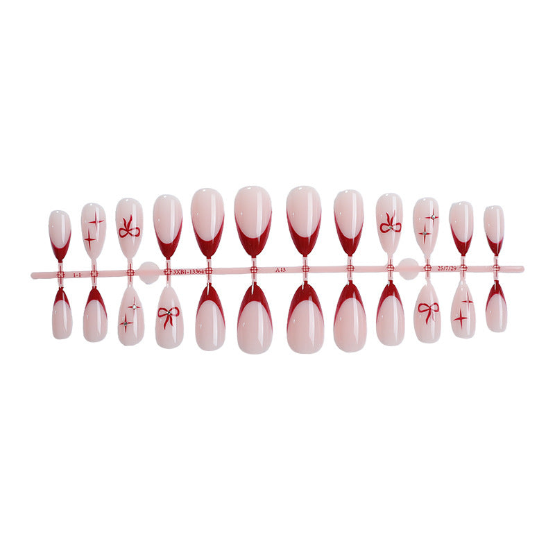 Creative artificial nail set with elegant bow and gradient design Bowlift