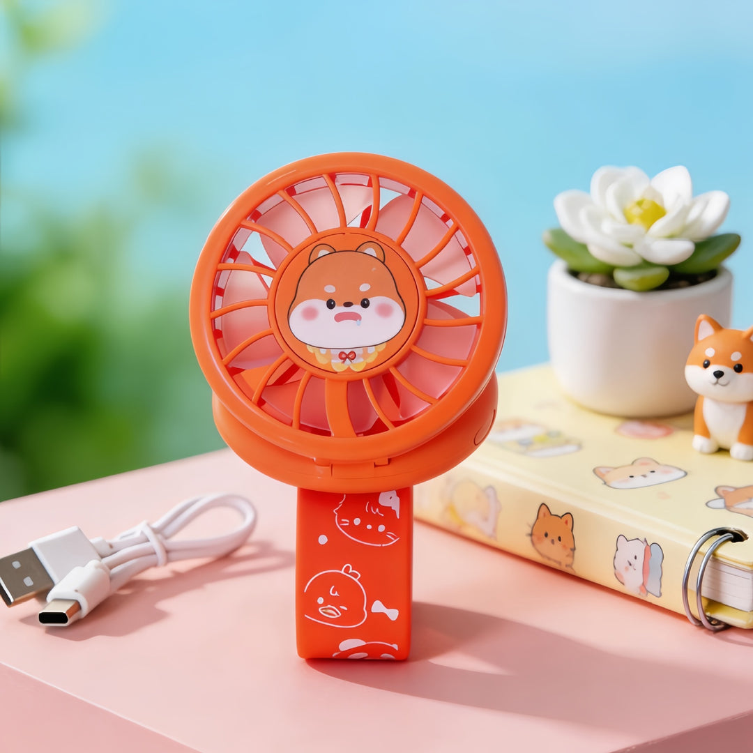 Women's Portable Hand Fan with Cute Animal Design and USB Charging Function Bowlift