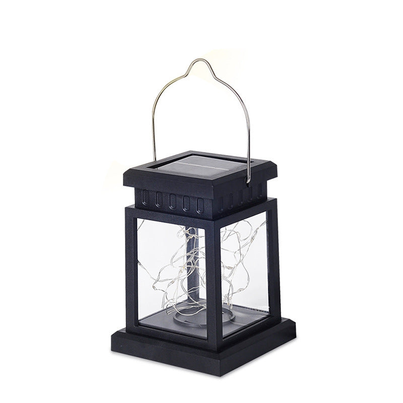 Outdoor Hanging LED Faux-Candle Glass-Pane Solar Lantern Bowlift