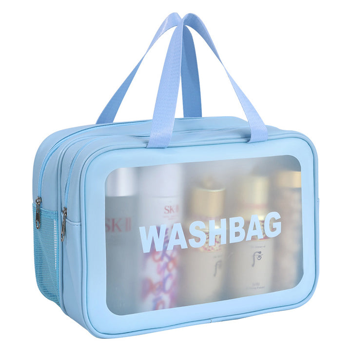 Cosmetic Transport Bag with Transparent Viewing Window and Versatile Compartment Design Bowlift