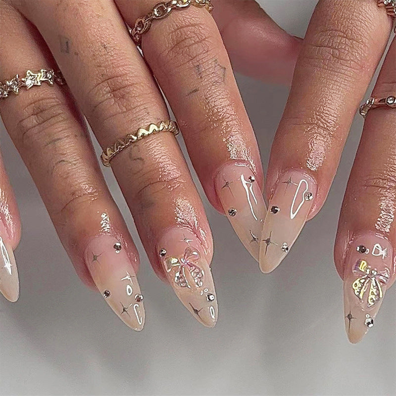 Artistic Stiletto Press-On Nail Set with Decorative Gem Accents Bowlift