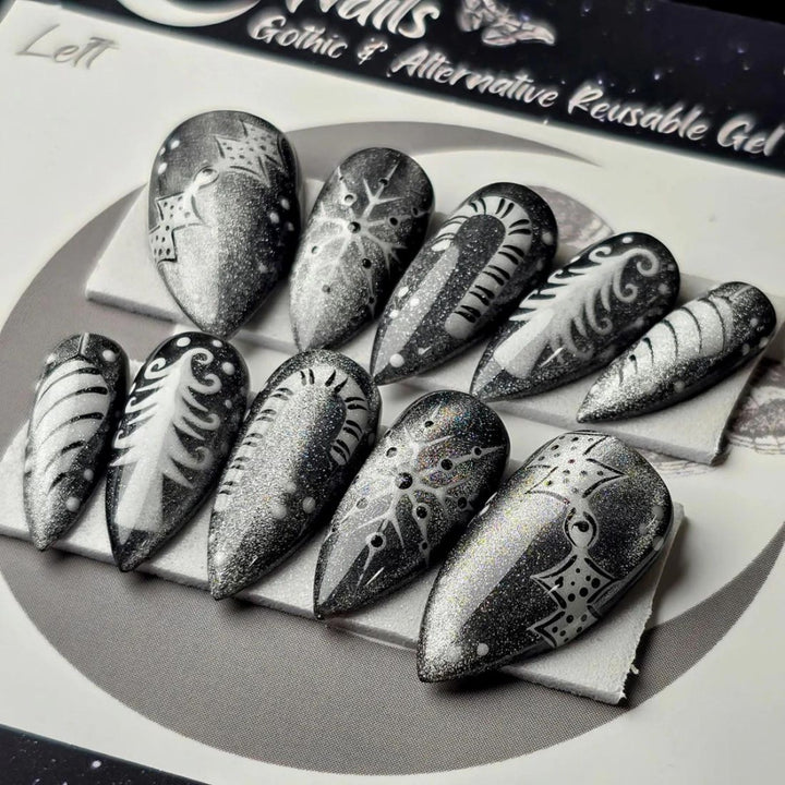 Creative Nail Art in Glamorous Black-White Design Bowlift