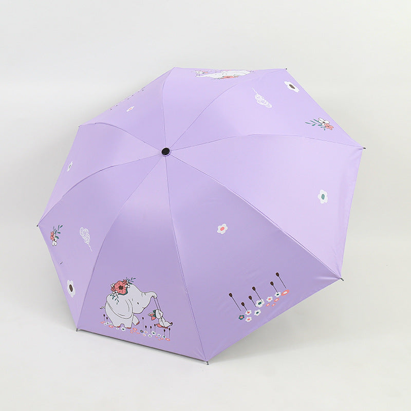 Women Folding Umbrella with Cute Elephant Design Bowlift
