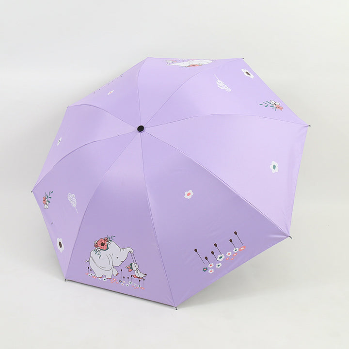 Women Folding Umbrella with Cute Elephant Design Bowlift