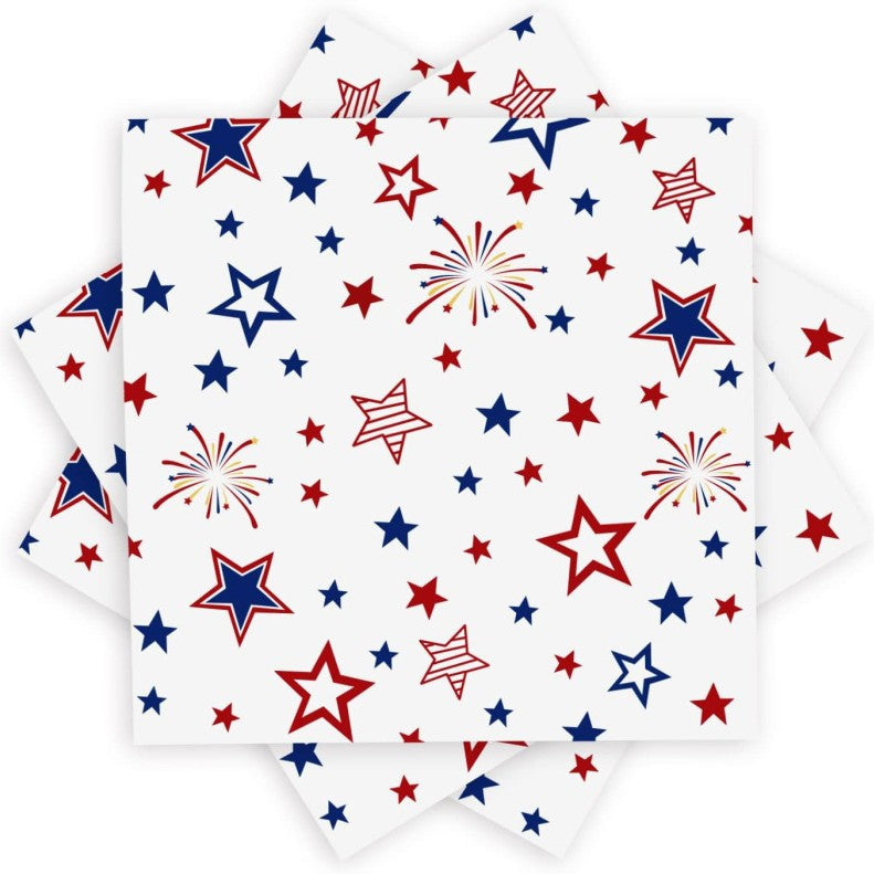 Unisex nan festive star patterned disposable party napkin with fireworks motif Bowlift