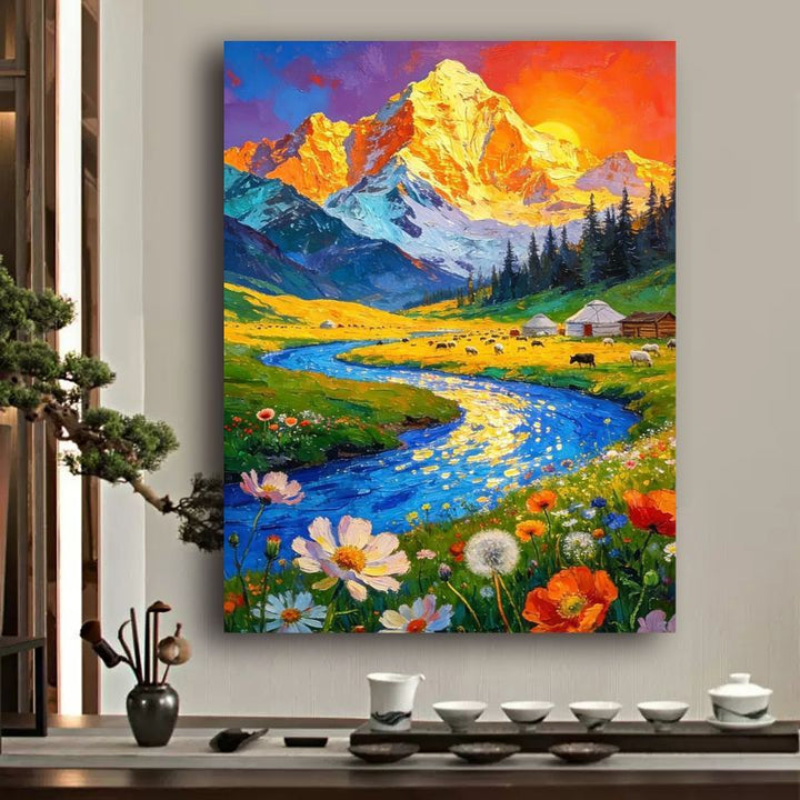 Vibrant Mountain Landscape Canvas Art Bowlift