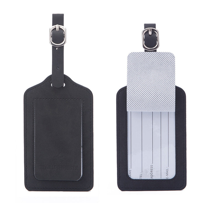 vintage leather luggage tag with transparent ID window and adjustable buckle strap Bowlift