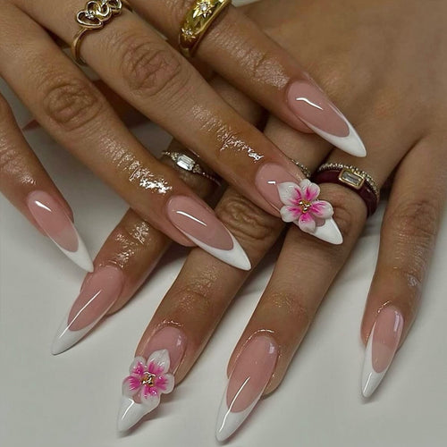 Elegant Stiletto Nail Art Set with Floral Accents Bowlift