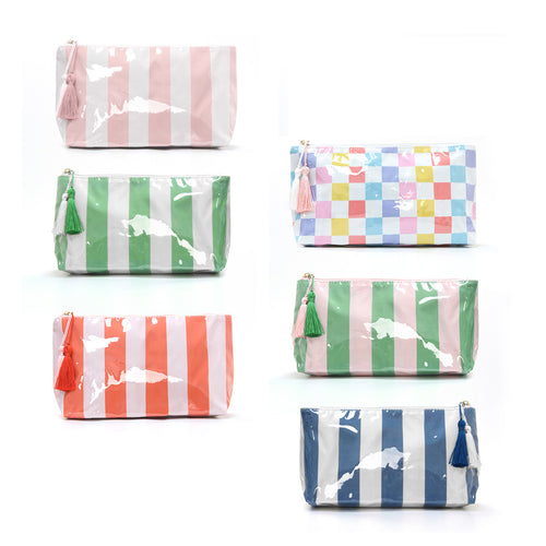 Cosmetic storage bag with water-repellent surface and tassel detail Bowlift