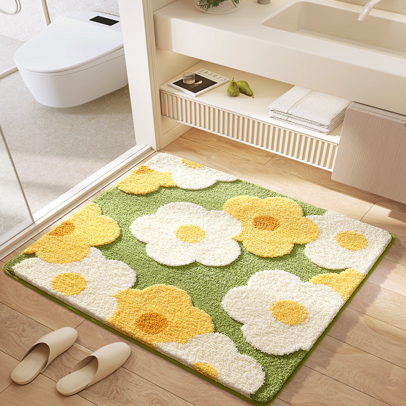 Floral Patterned Plush Bath Mat Bowlift