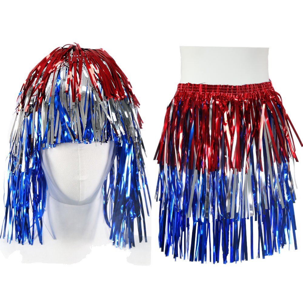 Women's nan metallic foil fringe hula skirt with elastic waistband party costume Bowlift